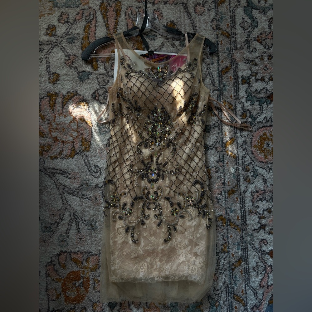 Dave & Johnny Embellished Gold Sleeveless Dress